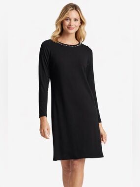 J. Jill Wearever Collection Black Long Sleeve with Studded Neckline Dress